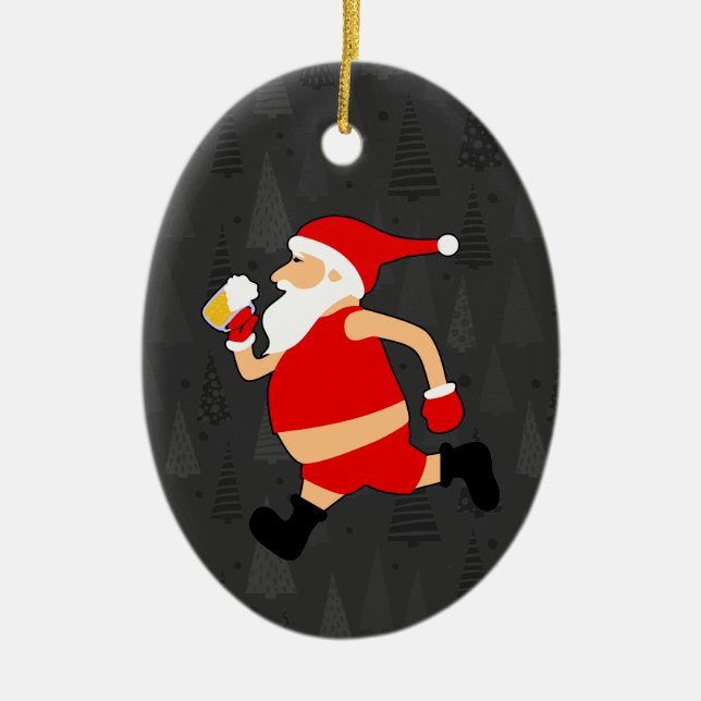 beer santa claus xmas ceramic ornament (Front)