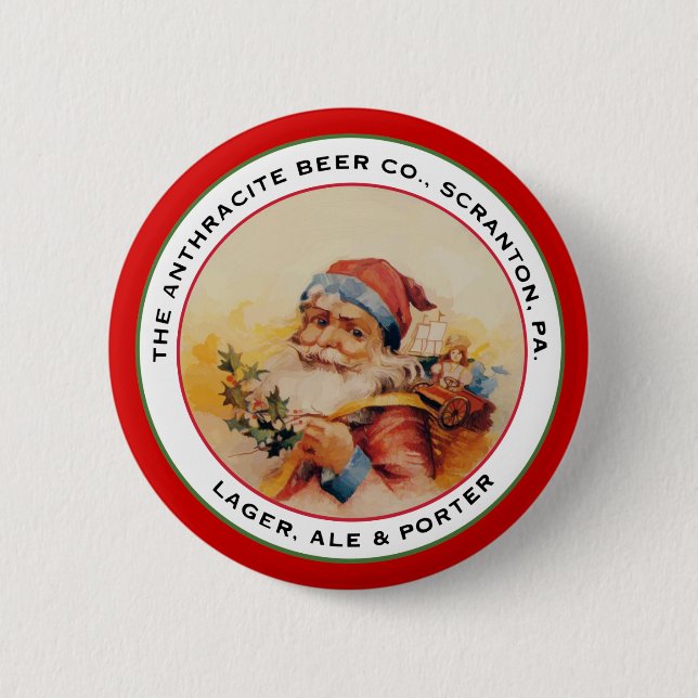 BEER SANTA PINBACK BUTTON (Front)