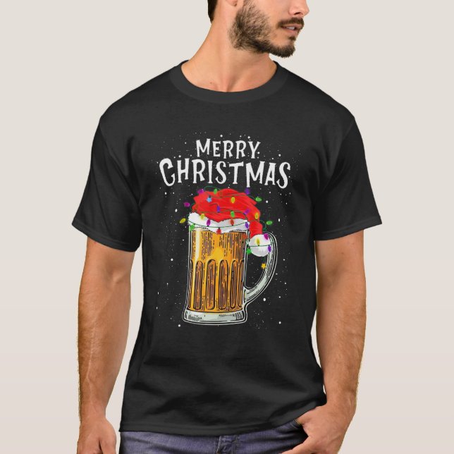 Beer Santa Tree Lights Christmas Pajamas For Men X T-Shirt (Front)