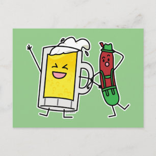 Beer sausage Octoberfest Oktoberfest lederhosen Postcard