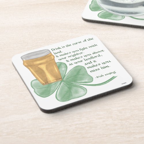 Beer  ShamrockIrish Saying Drink Coaster