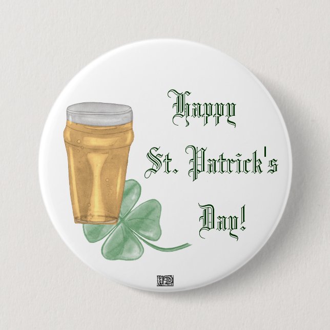 Beer & Shamrock (St. Patricks Day) Button (Front)