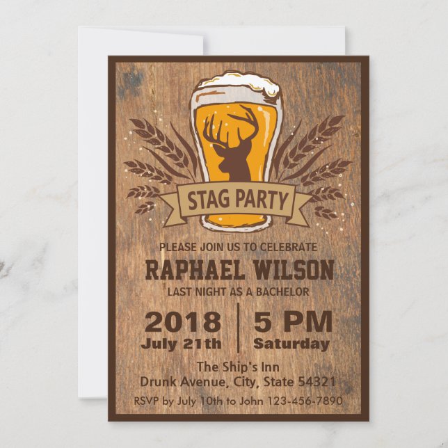Beer & Stag Graining Bachelor Party Card (Front)