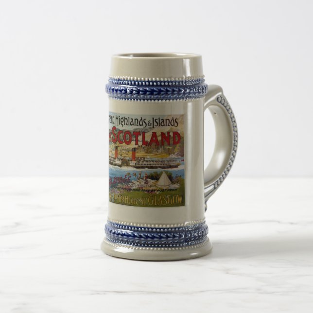 Beer Stein Vintage Scotland Travel Poster 22oz (Front Right)