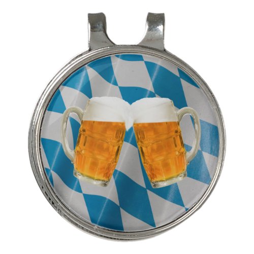 Beer Steins Blue White Bavarian Flag Octoberfest Golf Hat Clip