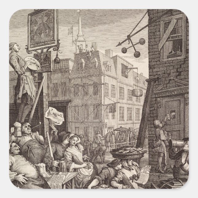 Beer Street by  William Hogarth Square Sticker (Front)