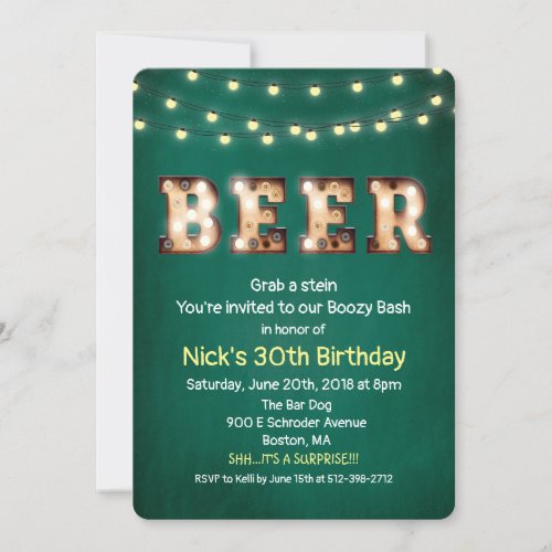 Beer String Lights Birthday Invitation