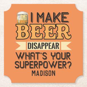 Beer Superpower custom name & color Paper Coaster