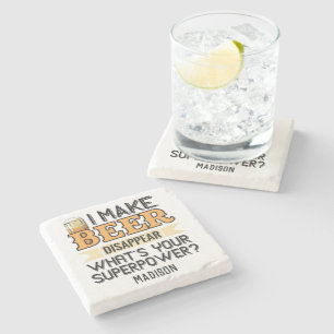 Beer Superpower custom name & color Stone Coaster