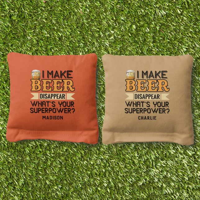 Beer Superpower custom name Cornhole Bags (Grass)