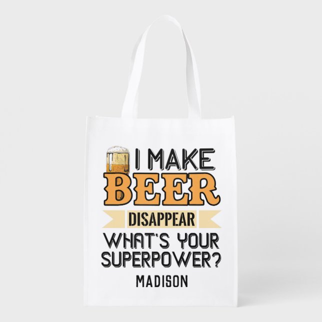 Beer Superpower custom name Grocery Bag (Back)