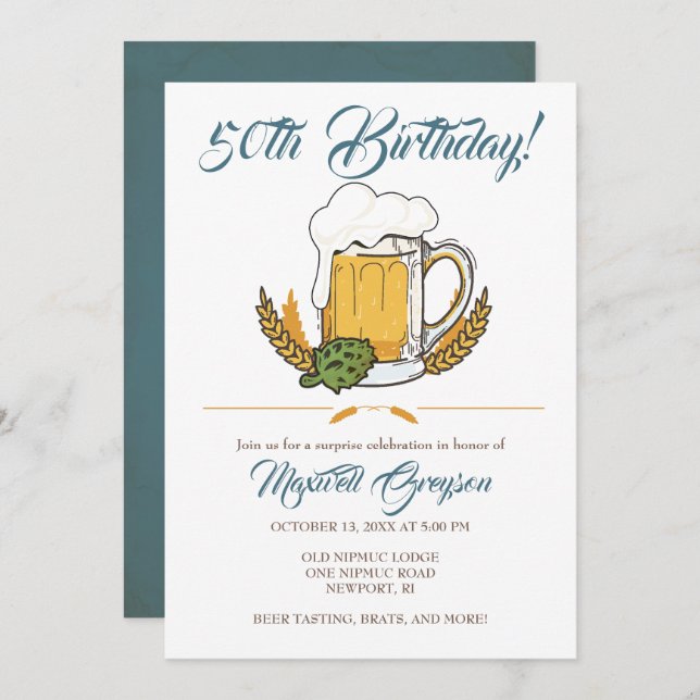 Beer Tasting 50th Birthday Invitations (Front/Back)