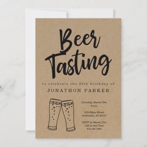 Beer Tasting Invitation - Beer Tasting Invitation -- Use for an annual event, a Birthday, Engagement Party, Bachelor Party or any other special event that you want to celebrate with a tasting.  Invite your guests with a hand-drawn beer toast artwork on a wonderfully rustic kraft background.