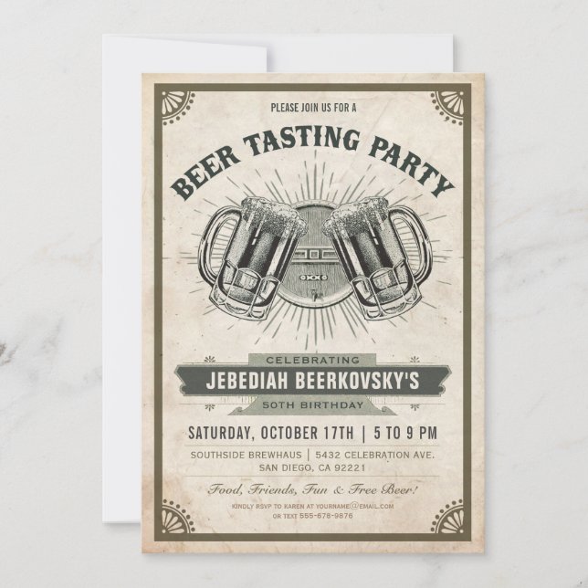 Beer Tasting Invitation | Vintage Retro (Front)