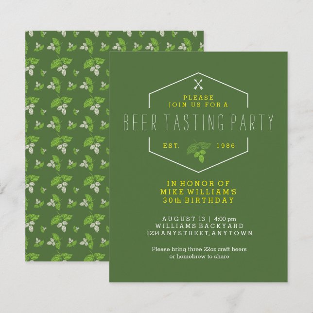 Beer Tasting Party Invitation, 30th Birthday, 40th Invitation (Front/Back)
