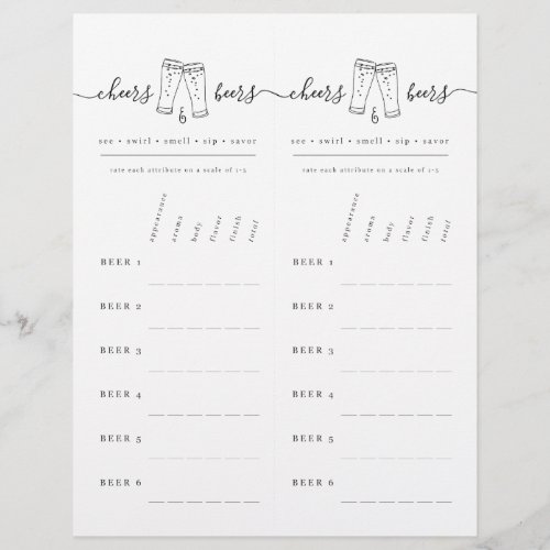 Beer Tasting Rating Scorecard Letterhead - Beer Tasting Rating Scorecard - Just cut the page in half (dotted line included for visual aid); you get 2 scorecards per page.