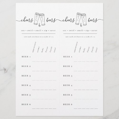 Beer Tasting Rating Scorecard Letterhead