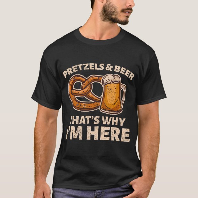 beer tent and Oktoberfest with beer and pretzel T-Shirt (Front)