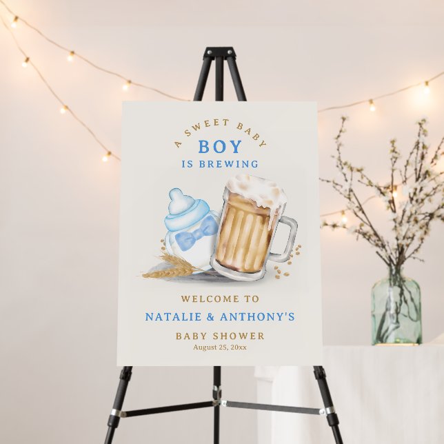 Beer Theme Baby Boy is Brewing Baby Shower Welcome Foam Board (In Situ (Stand))