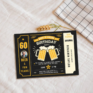Beer Theme Black Ticket Men Adult Birthday Photo Invitation