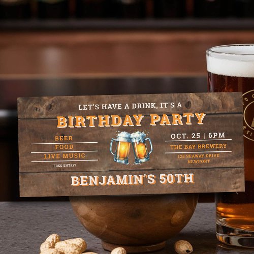 Beer Themed Brewery Rustic Mens 50th Birthday