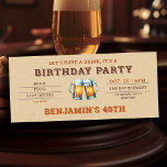 Beer Themed Brewery Ticket Men's 40th Birthday<br><div class="desc">Looking for men's 40th birthday party ideas? These rustic beer themed birthday party invitations with a beer festival ticket format, featuring an illustration of two beer glasses and the layout of a beer festival invite are just the... ticket to celebrate. These brewery 40th birthday party invitations with a beer theme...</div>