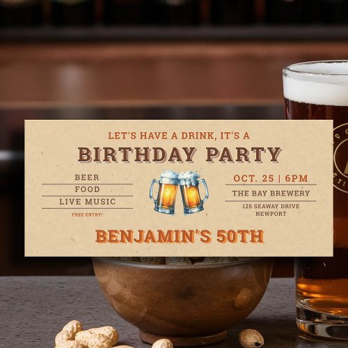 Beer Themed Brewery Ticket Mens 50th Birthday
