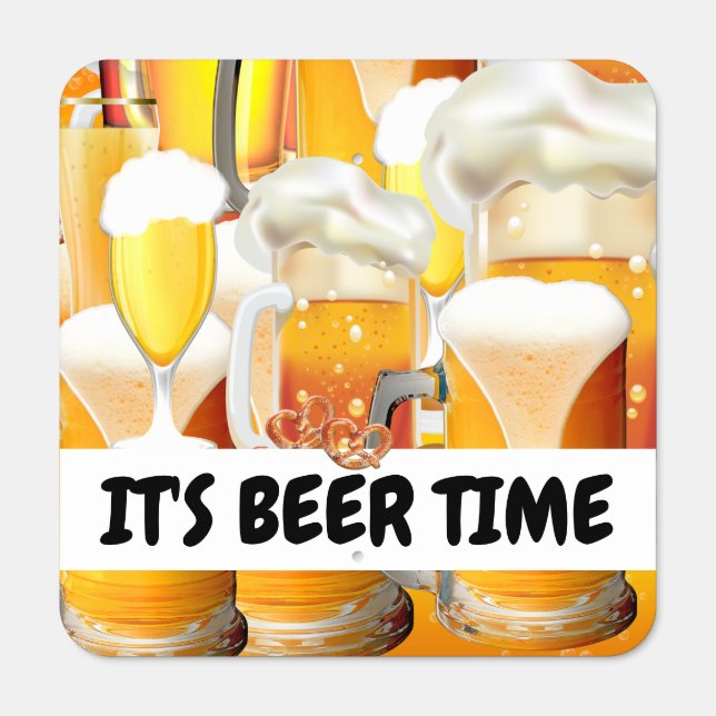 Beer time beer in mugs with foam collage metal sign (Front)