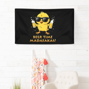 Beer Time Madafakas Funny Meme Duck Goose Retro Banner