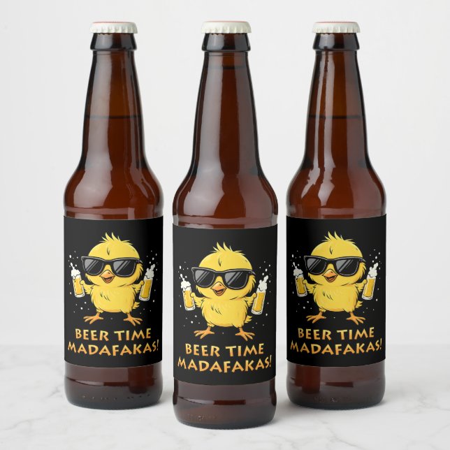 Beer Time Madafakas Funny Meme Duck Goose Retro Bottle Label (Bottles)