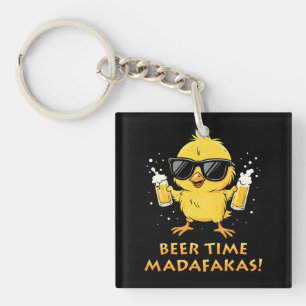 Beer Time Madafakas Funny Meme Duck Goose Retro Keychain