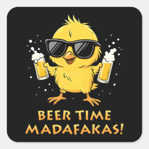 Beer Time Madafakas Funny Meme Duck Goose Retro Square Sticker
