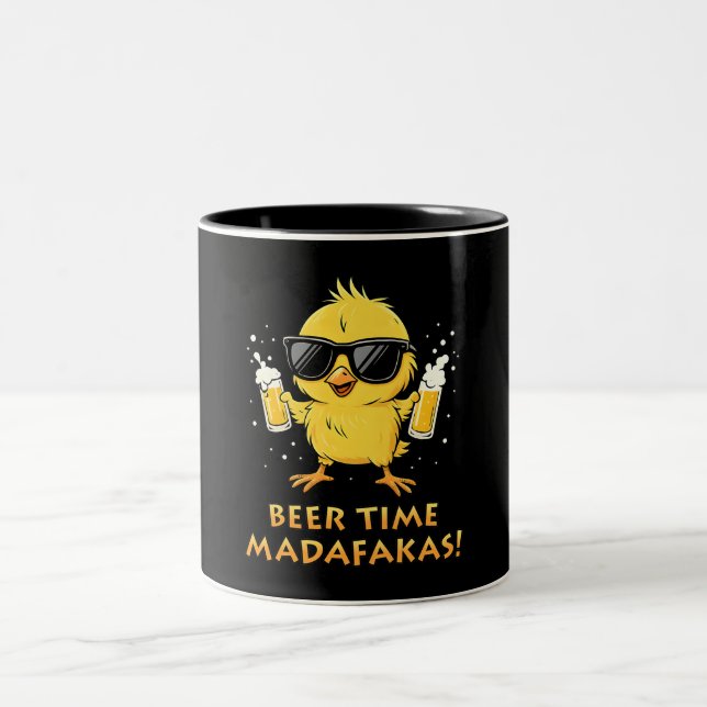 Beer Time Madafakas Funny Meme Duck Goose Retro Two-Tone Coffee Mug (Center)
