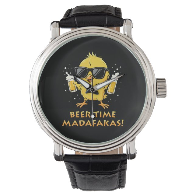 Beer Time Madafakas Funny Meme Duck Goose Retro Watch (Front)