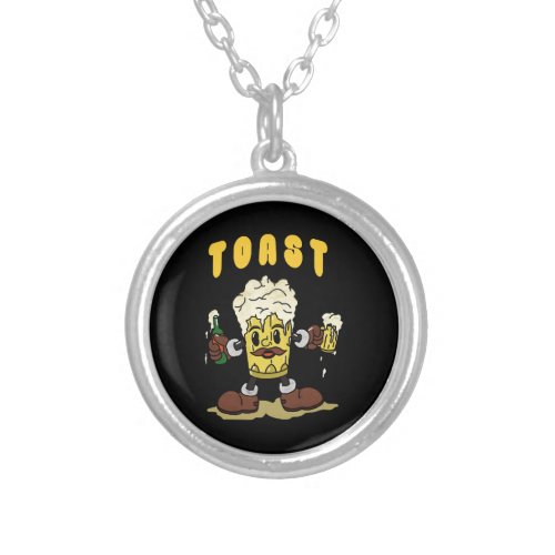 Beer Toast Mascot Silver Plated Necklace