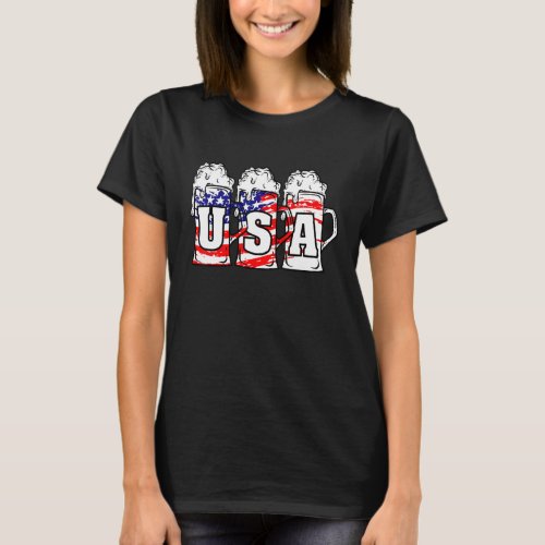 Beer Usa American Flag Patriotic  4th Of July Meri T_Shirt