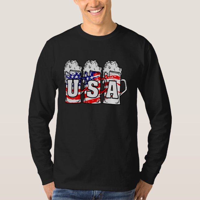 Beer Usa American Flag Patriotic  4th Of July Meri T-Shirt (Front)