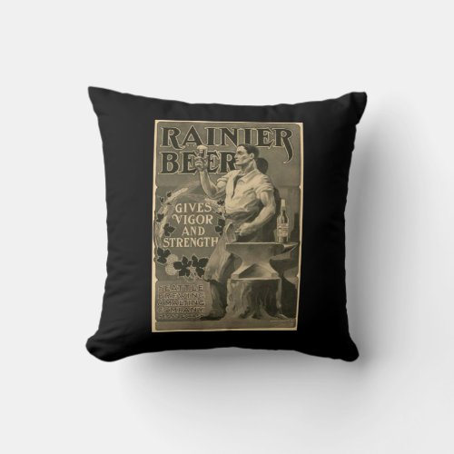 Beer Vintage Advertisement Blacksmith Anvil Throw Pillow