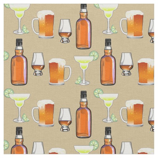 Beer Whiskey and Cocktails on Linen Fabric
