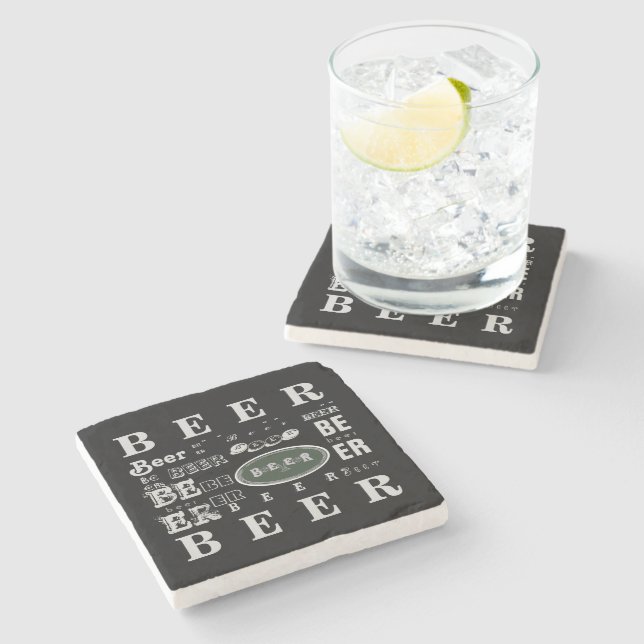 Beer- White & Green Collage Stone Coaster (Side)