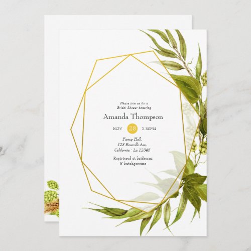 Beer Willow Green and Gold Geometric Bridal Shower Invitation