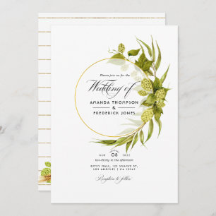 Beer Willow Green and Gold Geometric Wedding Photo Invitation