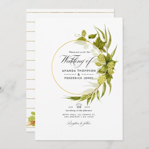 Beer Willow Green and Gold Geometric Wedding Photo Invitation