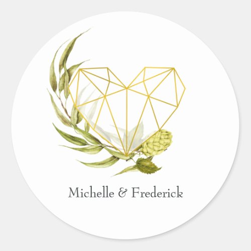 Beer Willow Greenery and Gold Geometric Classic Round Sticker