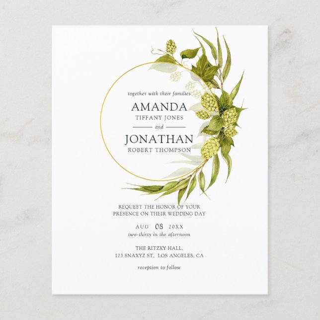 Beer Willow Greenery and Gold Geometric Wedding Flyer (Front)