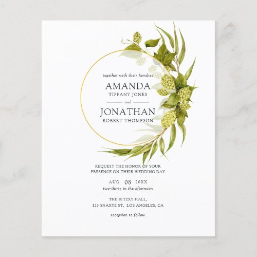 Beer Willow Greenery and Gold Geometric Wedding Flyer