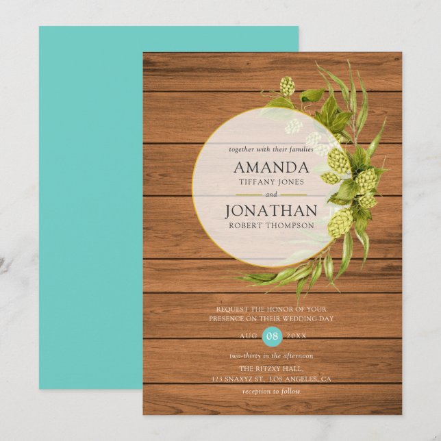 Beer Willow Greenery and Gold Geometric Wedding In Invitation (Front/Back)