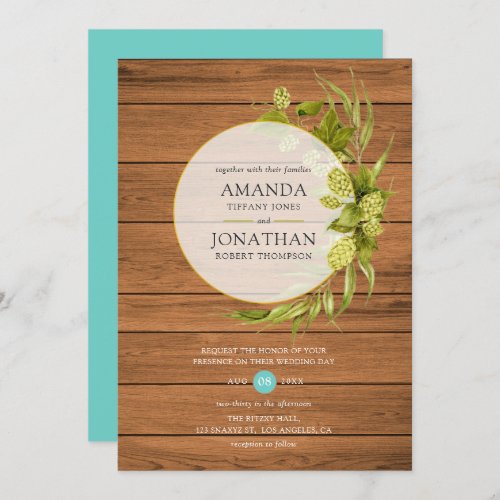 Beer Willow Greenery and Gold Geometric Wedding In Invitation