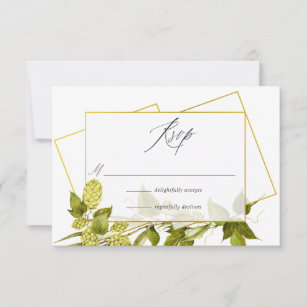 Beer Willow Greenery and Gold Geometric Wedding RSVP Card