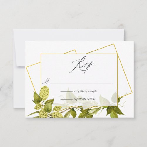 Beer Willow Greenery and Gold Geometric Wedding RSVP Card